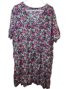 Kiabi Eco Company Floral V-Neck Shift Dress Black Pink Green Summer Light Casual